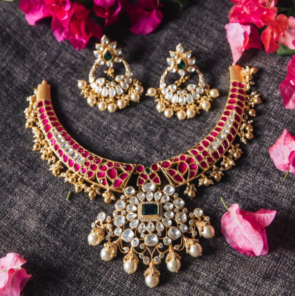 Kundan & Moissanite Neckpiece Set (NVD46)